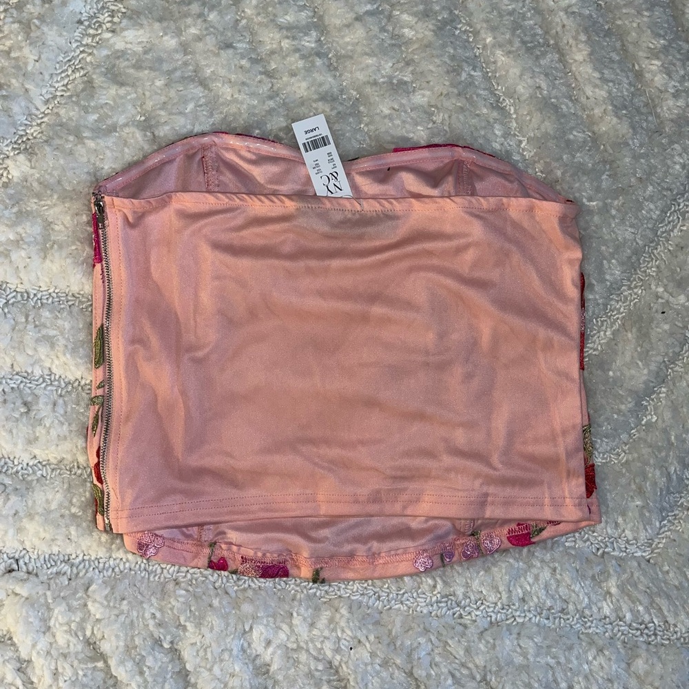 New York & Company Pink Floral Strapless Crop Top - Picture 6 of 6